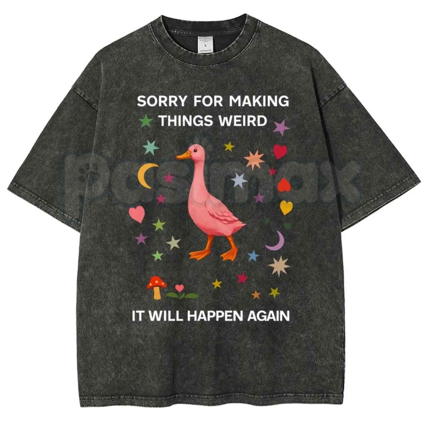 Funny "Sorry For Making Things Weird" Duck Meme T-Shirt – Retro Socially Awkward Humor Graphic Tee, Vintage Acid Washed Lightweight Cotton Unisex Top