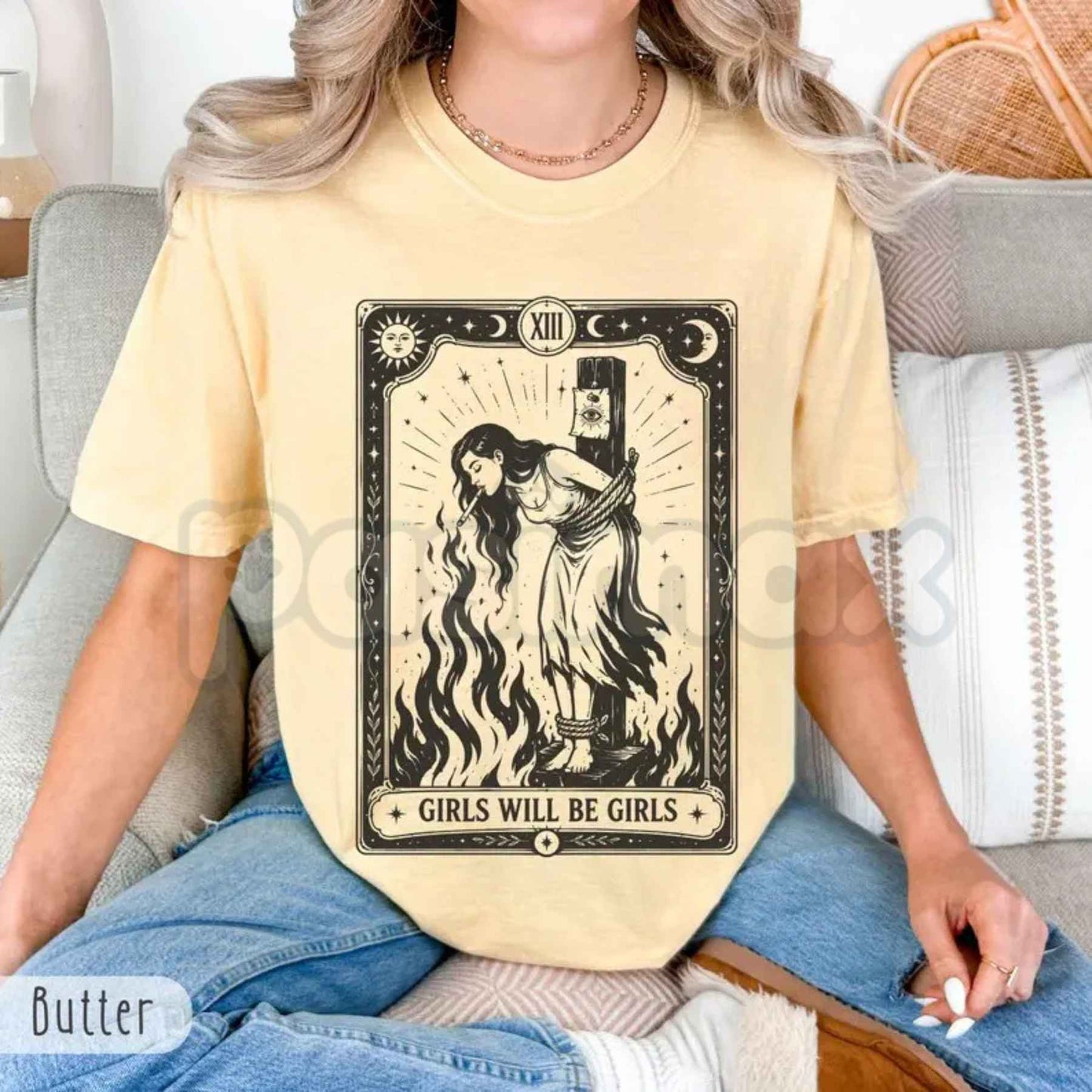 Comfort Colors® "Girls Will Be Girls" Witch T-Shirt – Retro Witchy Feminist Graphic Tee, Vintage Aesthetic Empowerment Witch Unisex Top