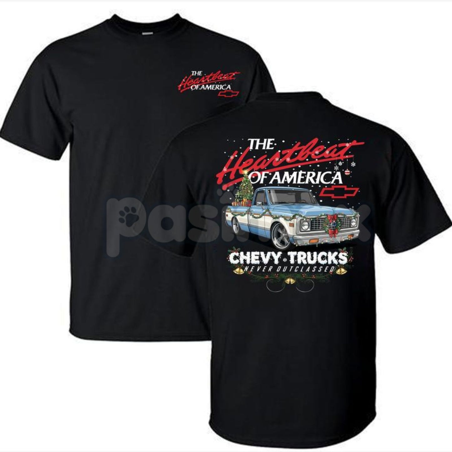 Retro Chevy Heartbeat of America Christmas T-Shirt - Vintage Holiday Automotive Tee, Iconic Chevy Slogan Xmas Gift, American Muscle Fan Apparel
