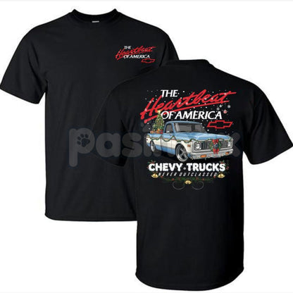 Retro Chevy Heartbeat of America Christmas T-Shirt - Vintage Holiday Automotive Tee, Iconic Chevy Slogan Xmas Gift, American Muscle Fan Apparel