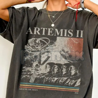 Comfort Colors® Artemis II "Around The Moon" T-Shirt – Vintage NASA Space Mission Tee, Retro Artemis 2 Graphic Shirt, Science & Astronomy Fan Gift