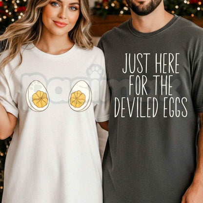 Comfort Colors® Funny Deviled Eggs Christmas & Thanksgiving T-Shirt – Inappropriate Couples Holiday Party Graphic Unisex Top & Gift