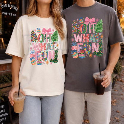 Comfort Colors® Oh What Fun Christmas T-Shirt – Retro Festive Holiday Graphic Tee, Cute Winter Unisex Top & Holiday Gift