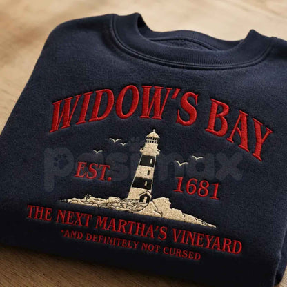 Widow's Bay Tourist Embroidered Sweatshirt – Vintage Haunted Town Travel Pullover