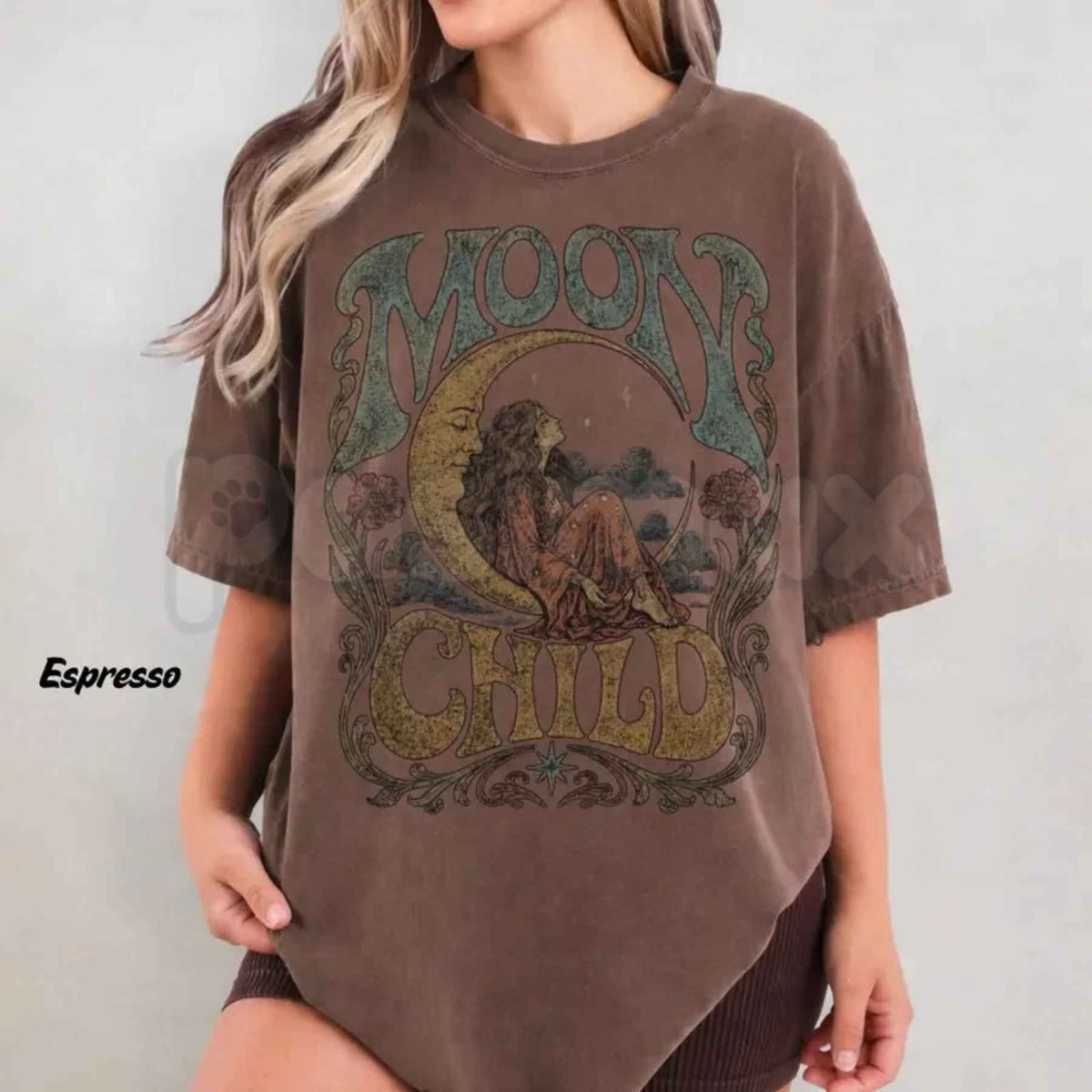 Comfort Colors® Moon Child T-Shirt – Celestial Boho Graphic Tee, Vintage Psychedelic Moon Unisex Top & Gift