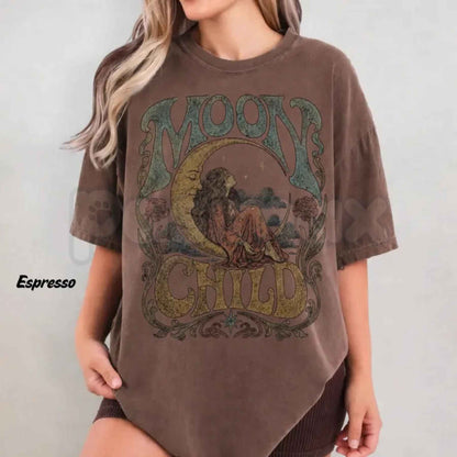 Comfort Colors® Moon Child T-Shirt – Celestial Boho Graphic Tee, Vintage Psychedelic Moon Unisex Top & Gift
