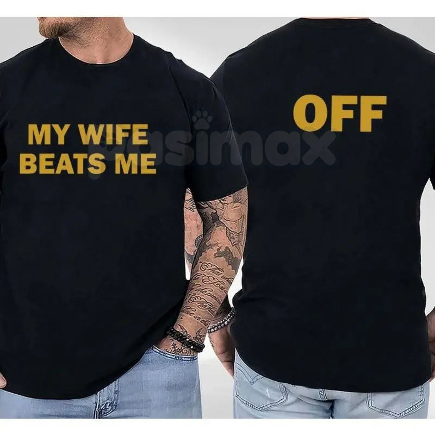 "My Wife Beats Me" Funny Husband T-Shirt – Sarcastic Marriage Joke Graphic Tee, Premium 100% Cotton Husband & Boyfriend Top, Soft Lived-In Heavyweight Prank Shirt, Made in USA