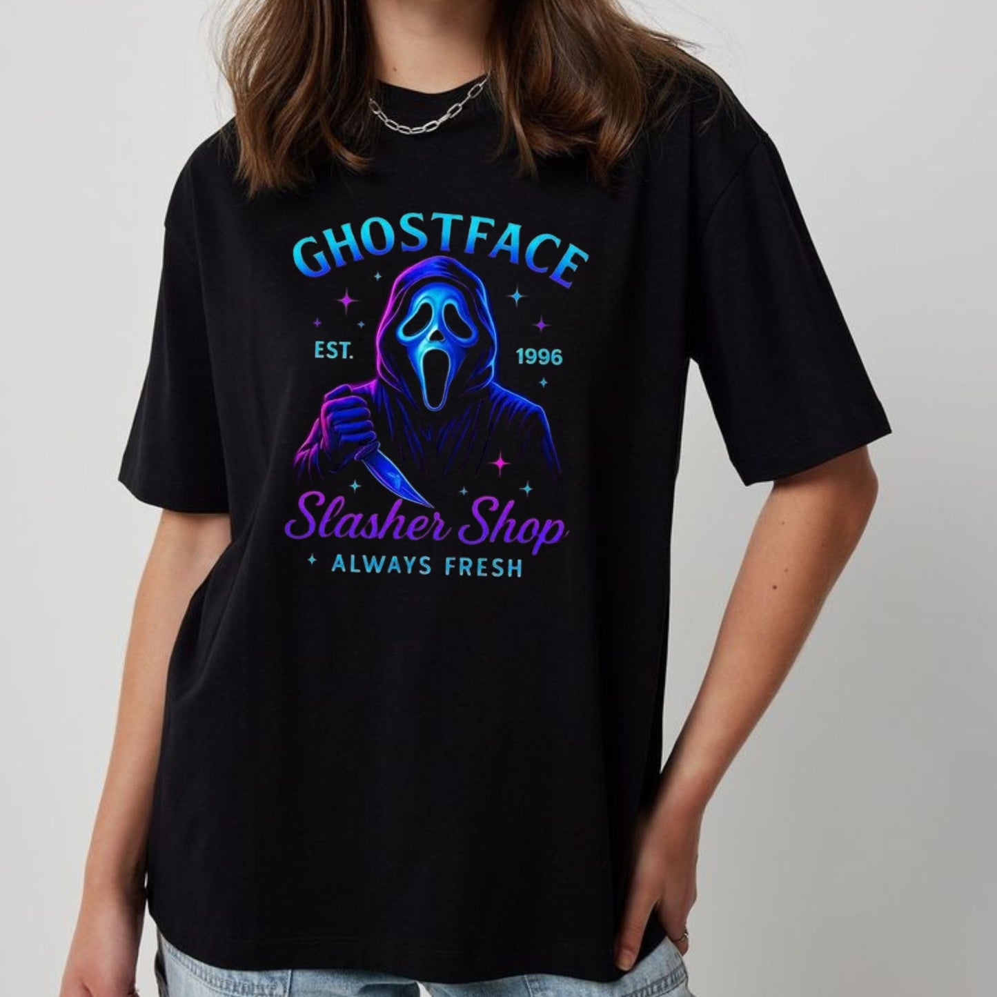 Halloween Neon Horror Characters Shirt - Glowing Horror T-Shirt, Spooky Neon Apparel