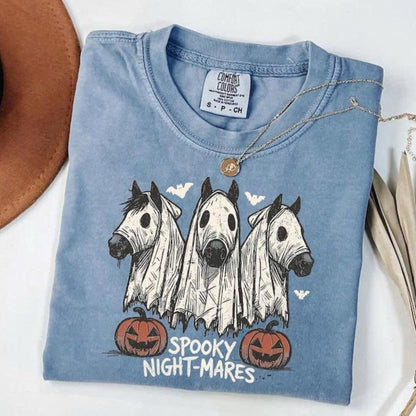Comfort Colors Halloween Spooky Night-Mares Horse Shirt, Cute Ghost Horse Tee, Western Halloween Cowgirl Graphic T-Shirt, Fall Season Gift