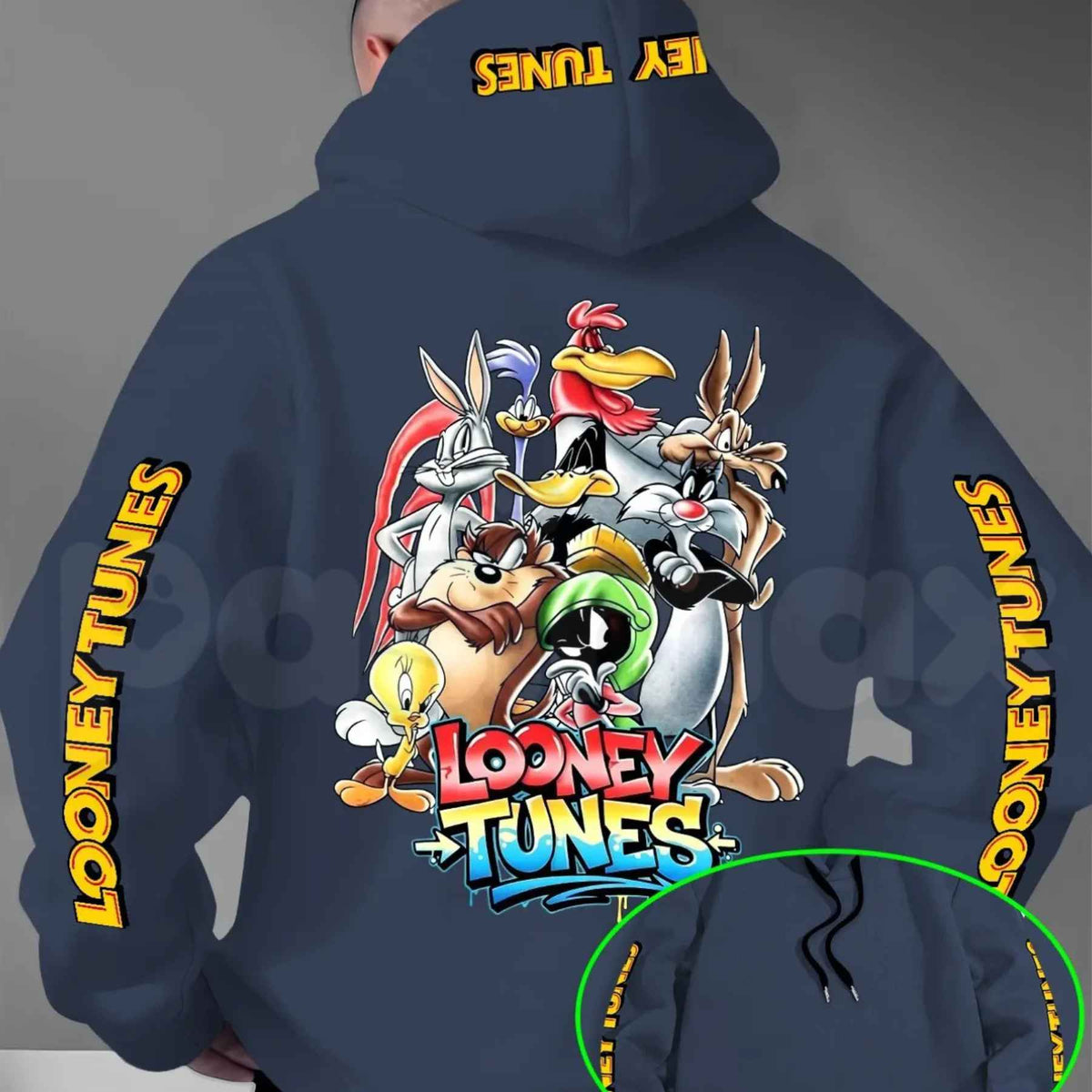 Looney Tunes Gradient Print Hoodie – Vintage Cartoon Character Pullover, Casual Retro Streetwear Sweatshirt, Nostalgic Animated Graphic