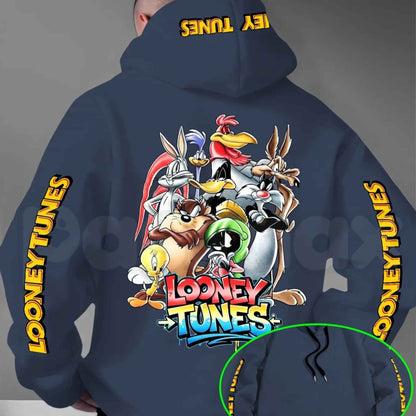 Looney Tunes Gradient Print Hoodie – Vintage Cartoon Character Pullover, Casual Retro Streetwear Sweatshirt, Nostalgic Animated Graphic