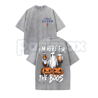 Vintage Washed Michelob Ultra Ghost I'm Here For The Boos T-Shirt – Funny Halloween Beer Graphic Tee, Double Sided Lightweight Cotton Unisex Top