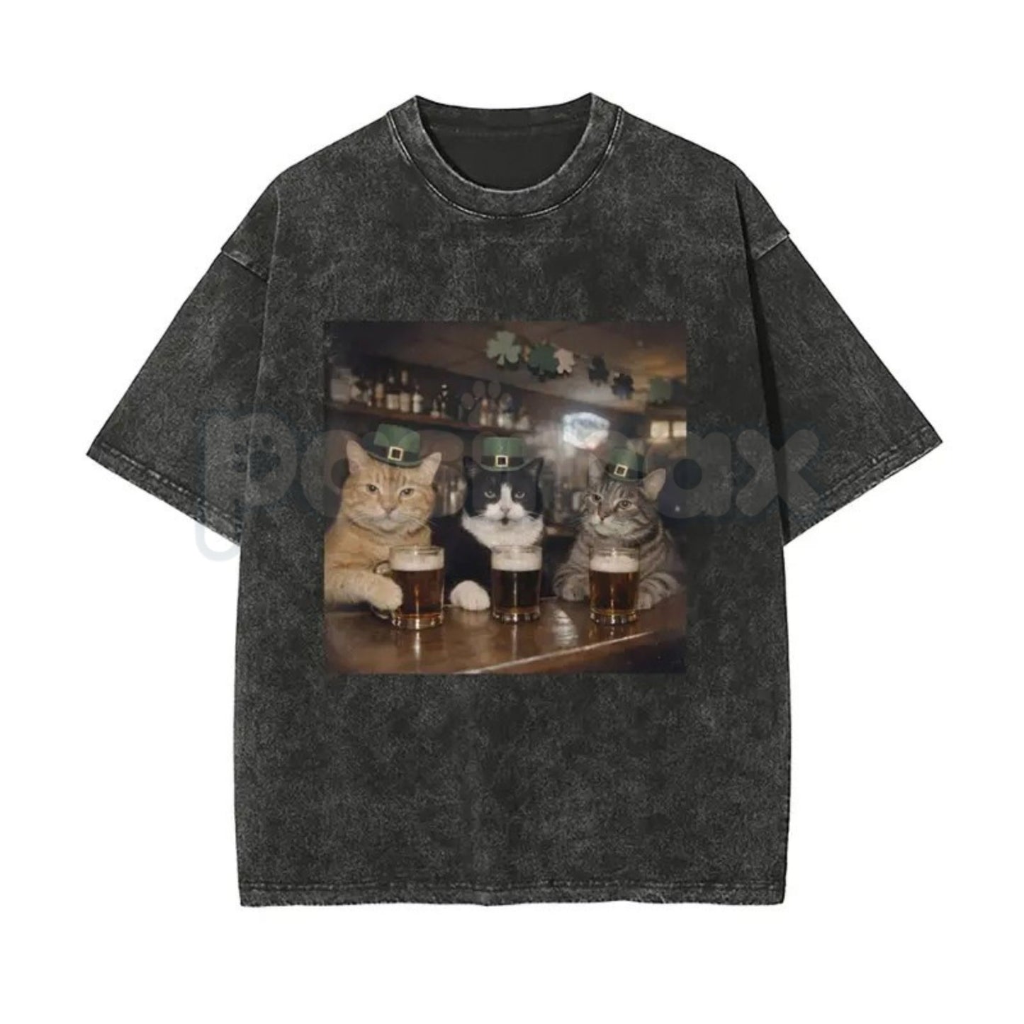 Unisex Cat Vintage Shamrock Washed T-Shirt – Funny Lucky Cat St. Patrick’s Day Graphic Tee