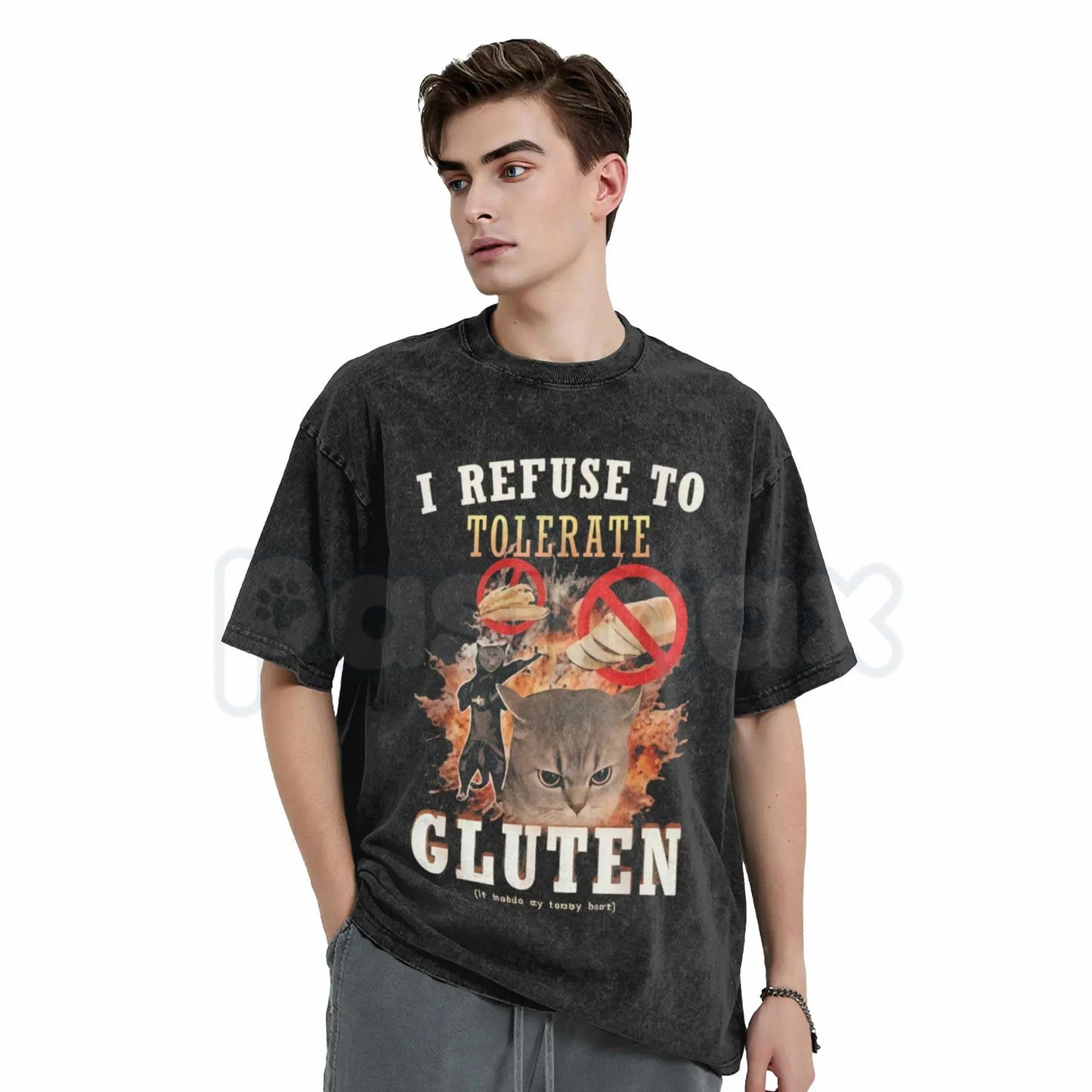 I Refuse To Tolerate Gluten Washed T-Shirt – Funny Sarcastic Quote Tee, Vintage Gluten-Free Graphic Shirt