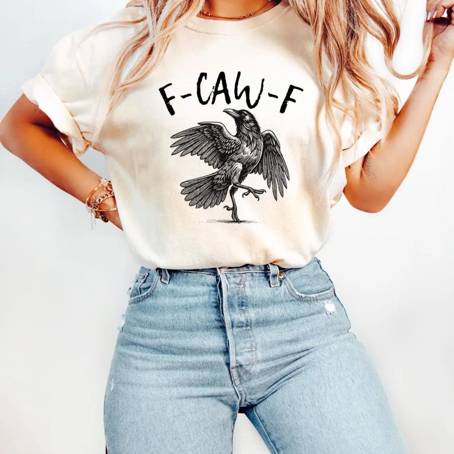 Comfort Colors F-Caw-F T-Shirt – Funny Raven Crow Halloween Tee, Fall Shirt, Women’s Printed Short Sleeve Shirt