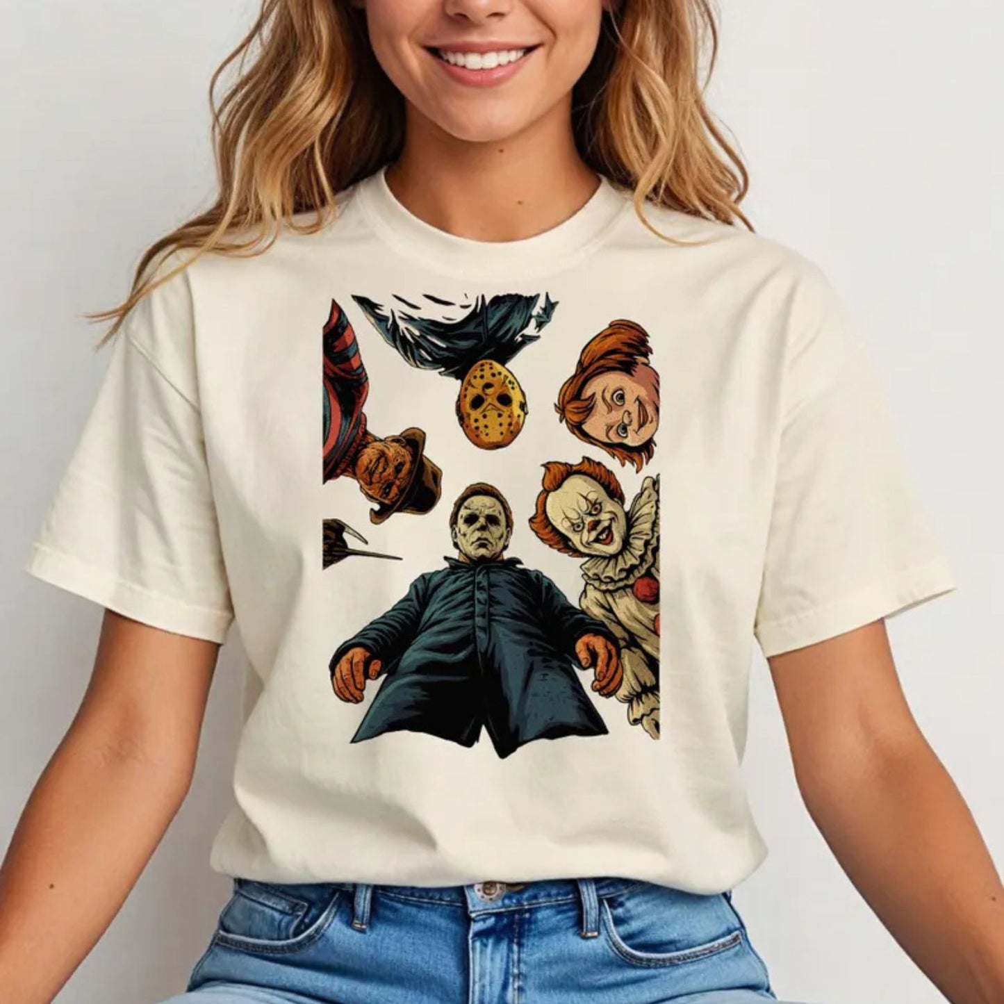 Spooky 90s Horror Movie Characters Shirt - Trendy Halloween Tee, Vintage Horror Apparel