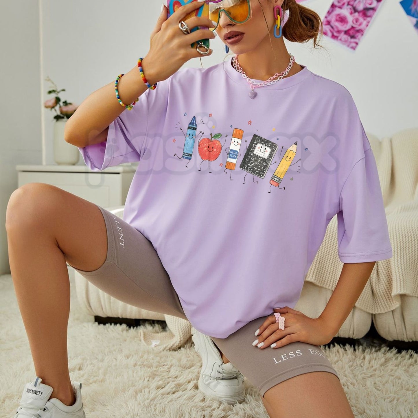 Comfort Colors® Vintage Back To School T-Shirt – Retro School Supplies Cartoon Graphic Tee, Aesthetic Kindergarten Teacher Crewneck First Day Of School Top