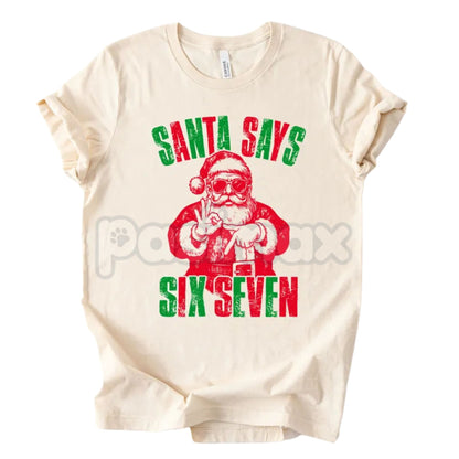 Santa Six Seven Viral Slogan T-Shirt - 67 Christmas Chaos Tee, Anti-Ugly Sweater Holiday Humor, Trending Meme Gift
