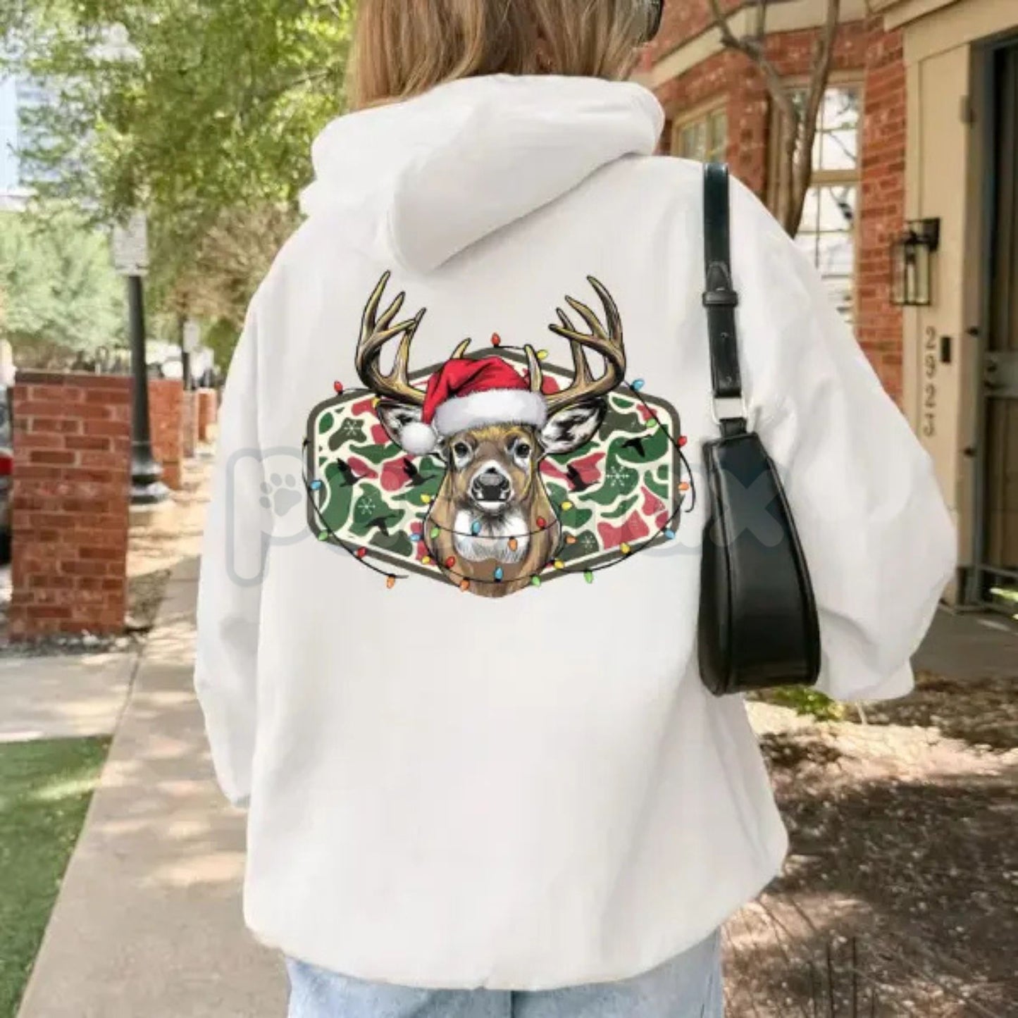 Christmas Deer Hunting Camo Hoodie – Festive Hunter Orange Pullover, Camouflage Holiday Apparel, Unisex