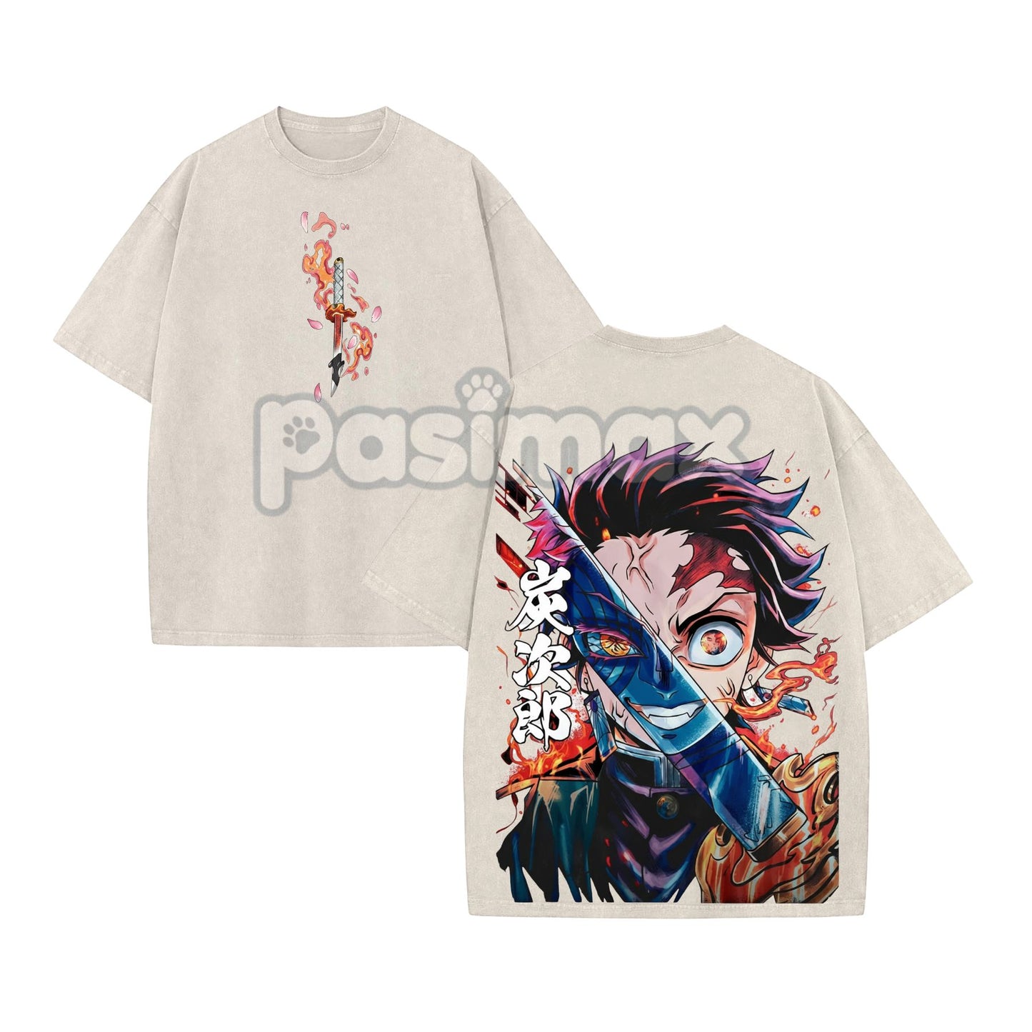 Retro Limited Vintage Kamado Tanjiro T-Shirt – Demon Slayer Infinity Castle, Oversize Acid Washed Tee
