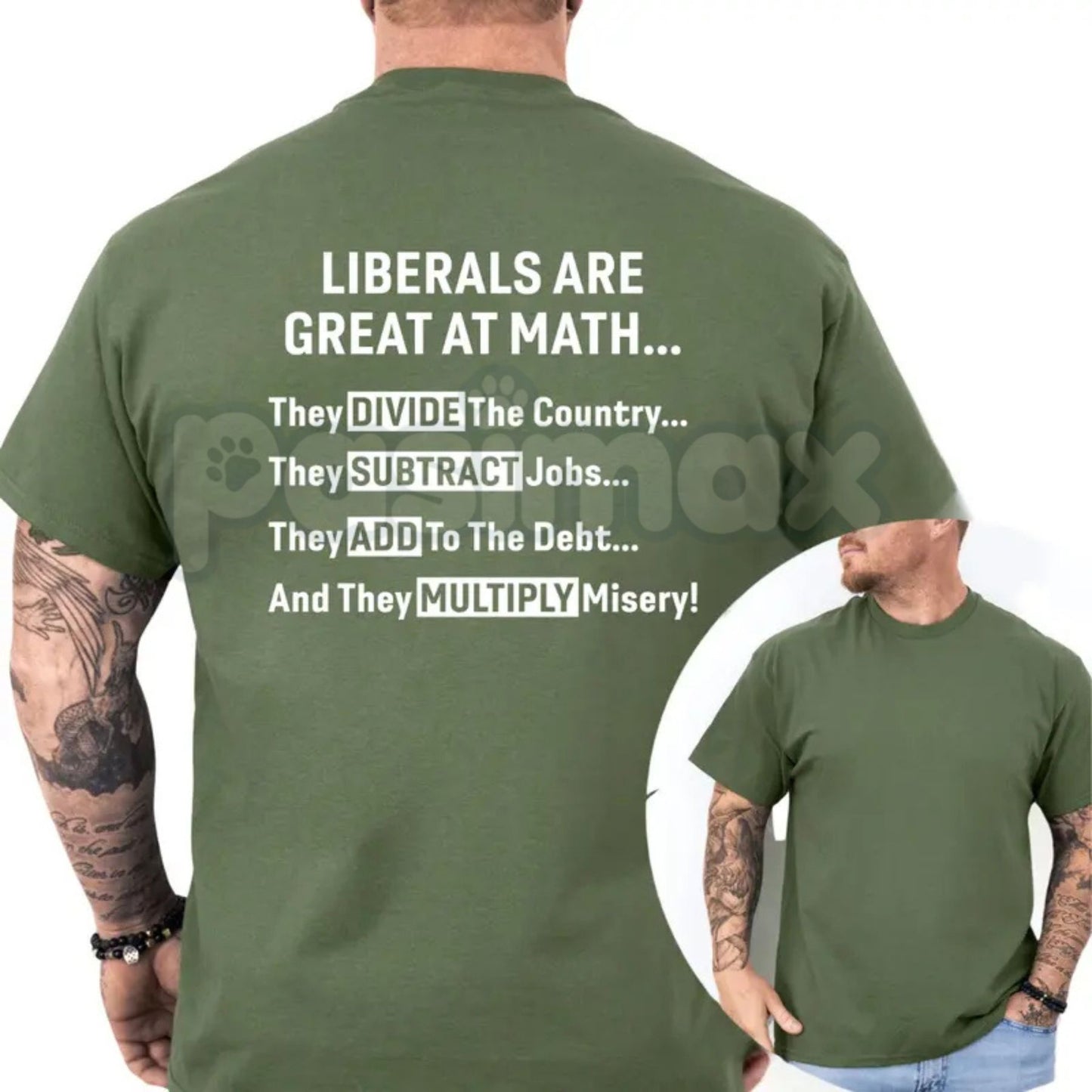 "Liberals Are Great At Math" Funny T-Shirt – Sarcastic Conservative Graphic Tee, Premium 100% Cotton Political Humor Top, Soft Lived-In Heavyweight Casual Menswear Shirt, Made in USA