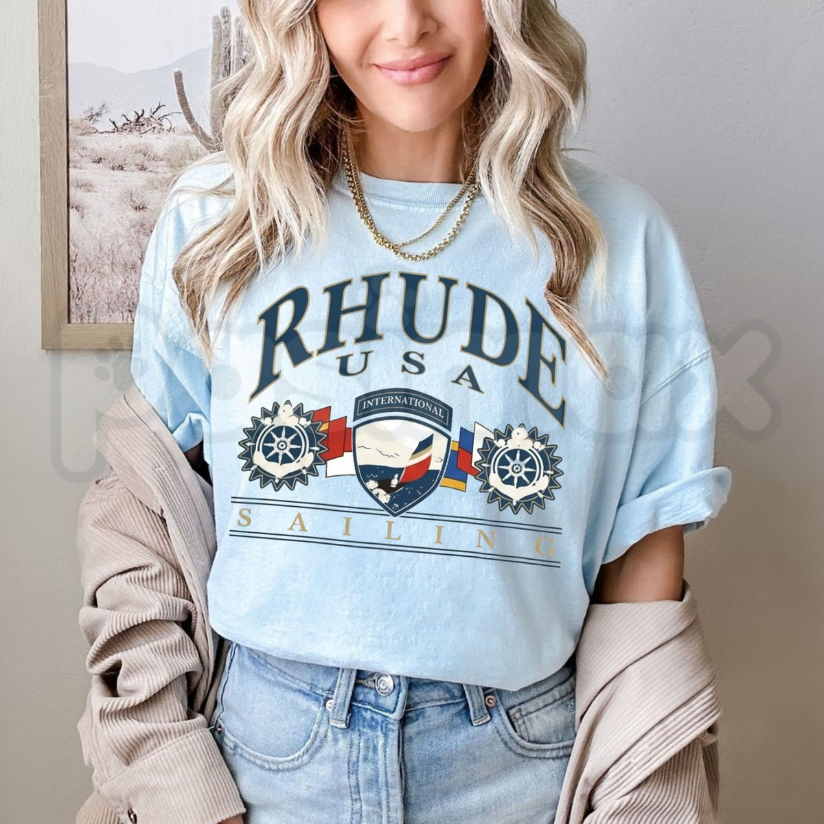 Rhude USA Sailing Icon T-Shirt – Luxury Vintage Nautical Streetwear Graphic Tee