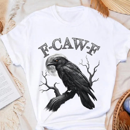 "F-CAW-F" Black Bird Moon T-Shirt - Funny Gothic Adult Humor Tee, Vintage Streetwear Top
