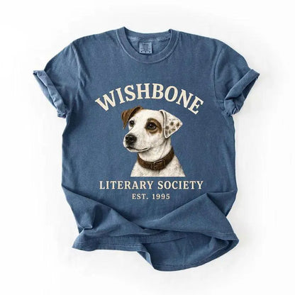 Comfort Colors® "Literary Society" Wishbone Dog T-Shirt – Retro Nostalgic 90s Childhood Bookworm Graphic Tee, Vintage Aesthetic Reader Gift Top
