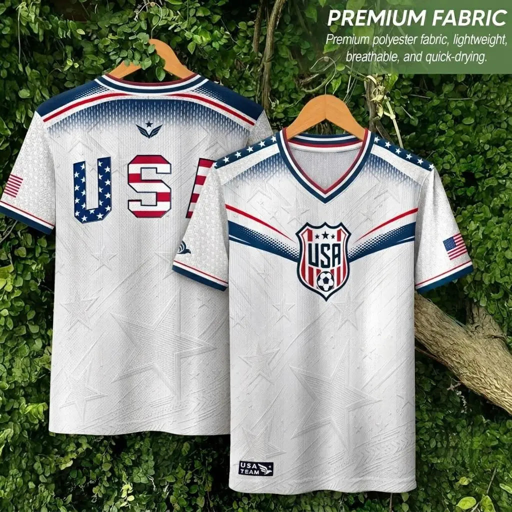 2026 America Soccer Jersey for Men – USA Football Fan Shirt, Quick-Drying V-Neck Casual Sportswear