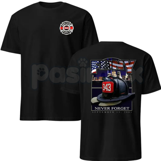 343 Firefighter Memorial T-Shirt – 9/11 Never Forget Tribute Tee, Premium 100% Cotton FDNY Fallen Heroes Top, Soft Lived-In Heavyweight Patriot Remembrance Shirt, Made in USA-Pasimax