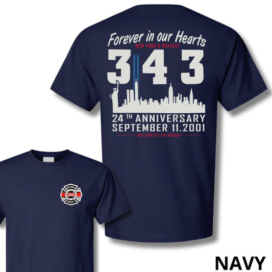 343 Forever in Our Hearts 9/11 Memorial T-Shirt - Firefighter Tribute Tee, Honoring Heroes Apparel-Pasimax