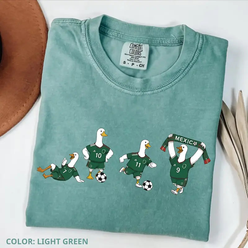 Comfort Colors® Funny Goose Mexico Soccer T-Shirt – Retro Mexico Football Fan Graphic Tee, Vintage Aesthetic Silly Honk Mascot Viva Mexico Sports Top