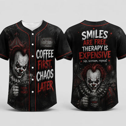 Unisex Horror Graphic Print Baseball Jersey – Slasher Theme Button-Up & Spooky Party Wear