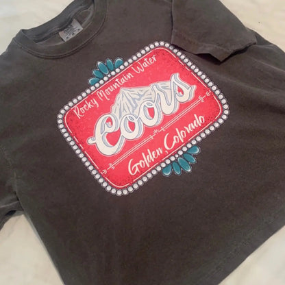 Coors Rocky Mountain Cropped T-Shirt – Vintage Comfort Colors® Style, Beer Graphic Crop Top