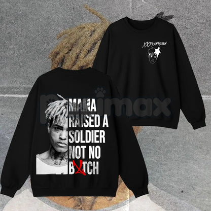 XXXTentacion Hoodie – Mama Raised A Soldier Shirt, Vintage Rapper 2-Sided Graphic T-Shirt & Sweatshirt