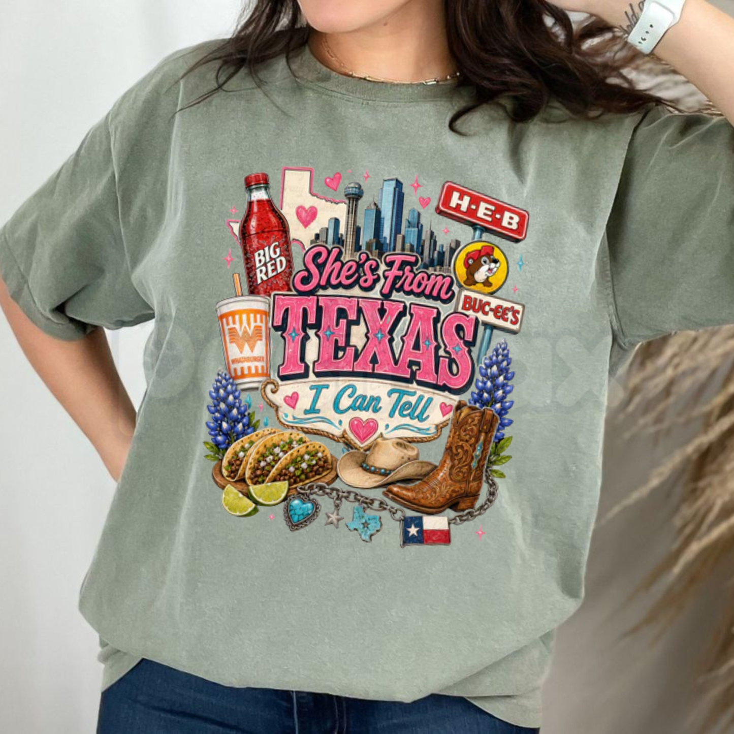 Comfort Colors® "She's From Texas" T-Shirt – Vintage Texas Pride Graphic Tee, Retro Bluebonnet Cowboy Boots Top, Southern Aesthetic Country Gift