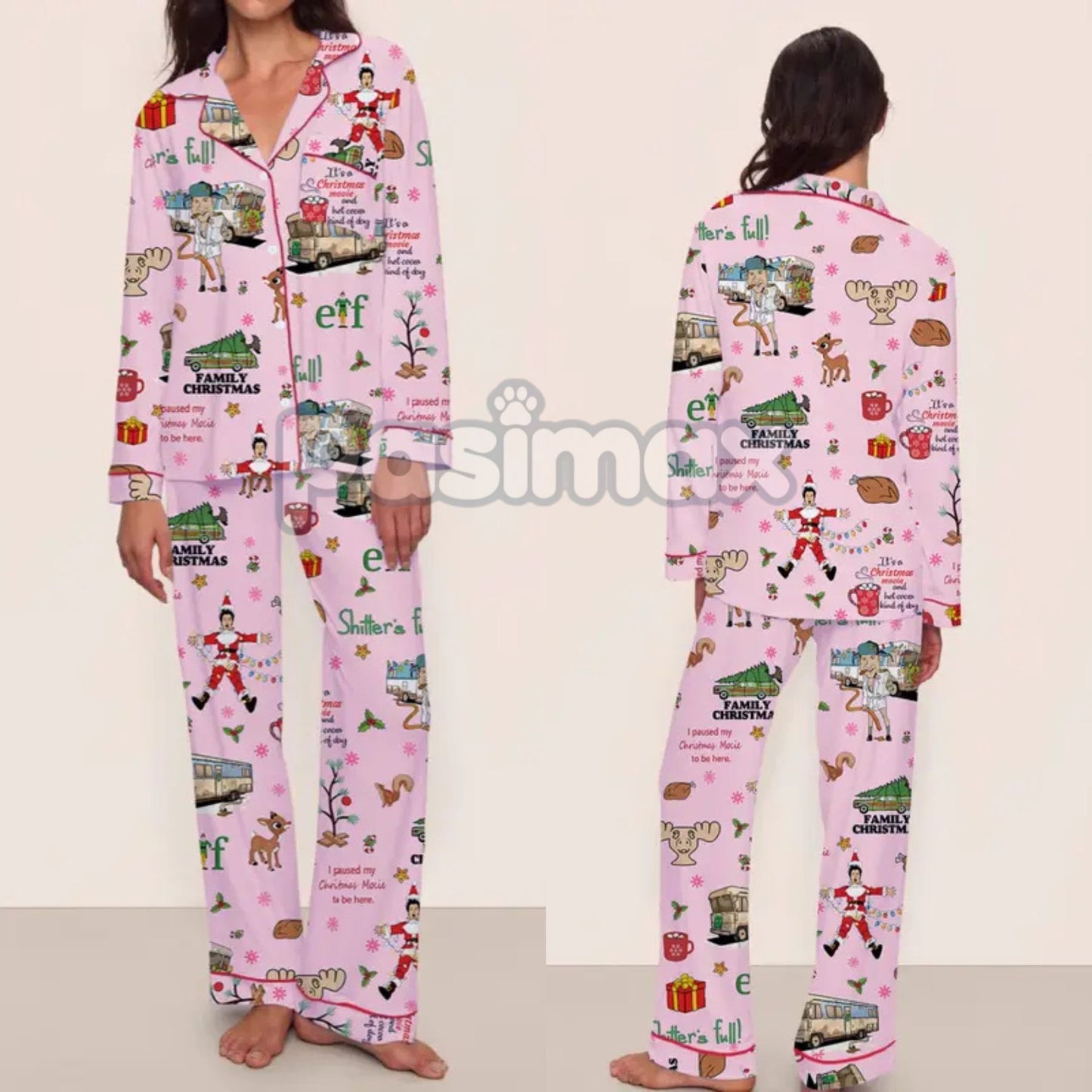 Women's Christmas Pajama Set - Elegant Long Sleeve Top & Pants, Comfortable Home Wear for Fall Winter & Holiday Gift
