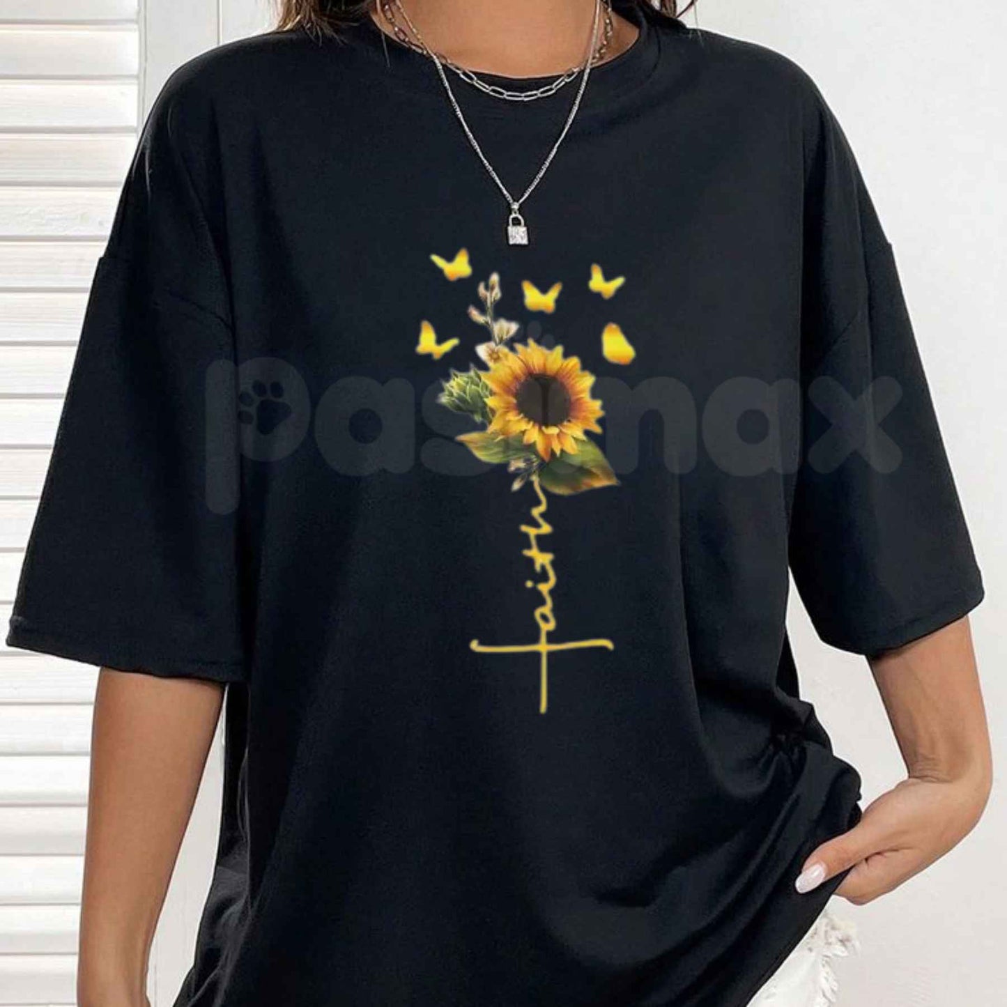 Sunflower Faith Cross T-Shirt – Yellow Butterflies Christian Unisex Cotton Graphic Tee