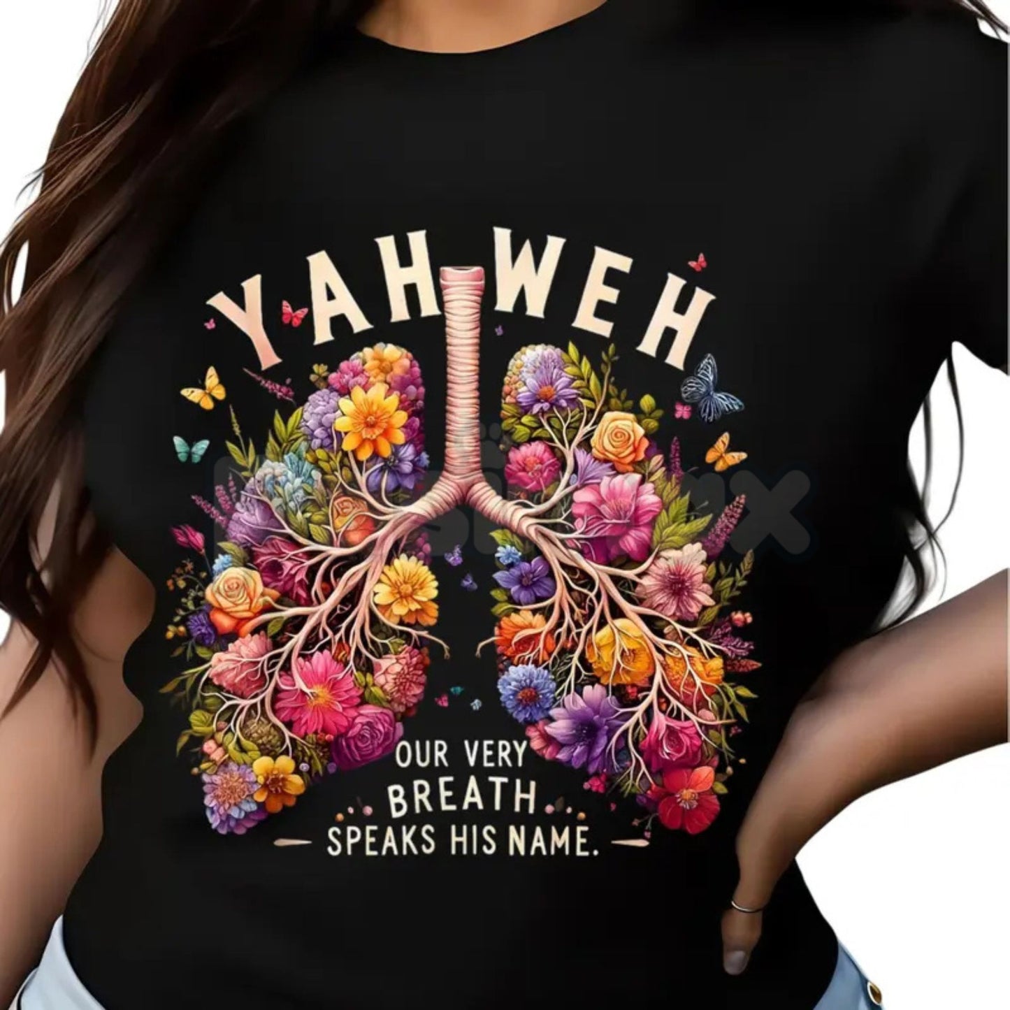 Yahweh Anatomical Floral Lungs Shirt - Modern Christian Minimalist Tee, Premium 100% Cotton Scripture Graphic Top, Inspirational Faith Gift for Her, Aesthetic Sacred Breath Religious Shirt, Soft Lived-In Heavyweight Worship Apparel