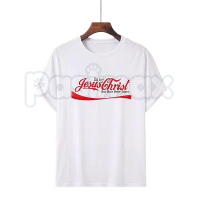 "Enjoy Jesus" Vintage Soda Script T-Shirt – Classic Retro Pop Graphic Tee, Remastered Heavy Cotton Faith-Based Top, Soft Lived-In Spiritual Conversation Starter Shirt, Made in USA