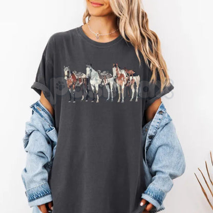 Comfort Colors® Wild & Free Western Horse T-Shirt – Rustic Equestrian Scene Tee, Vintage Desert Southwest Graphic, Boho Cowgirl Shirt