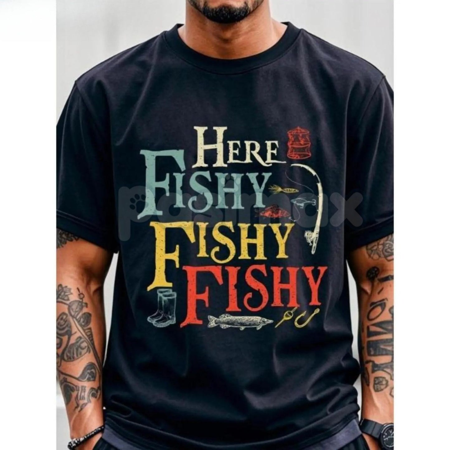 Men's "Here Fishy Fishy" Angler T-Shirt - Dedicated Fisherman Humor Tee, Salty Sea Dog Graphic Shirt, Outdoor Sportswear Gift