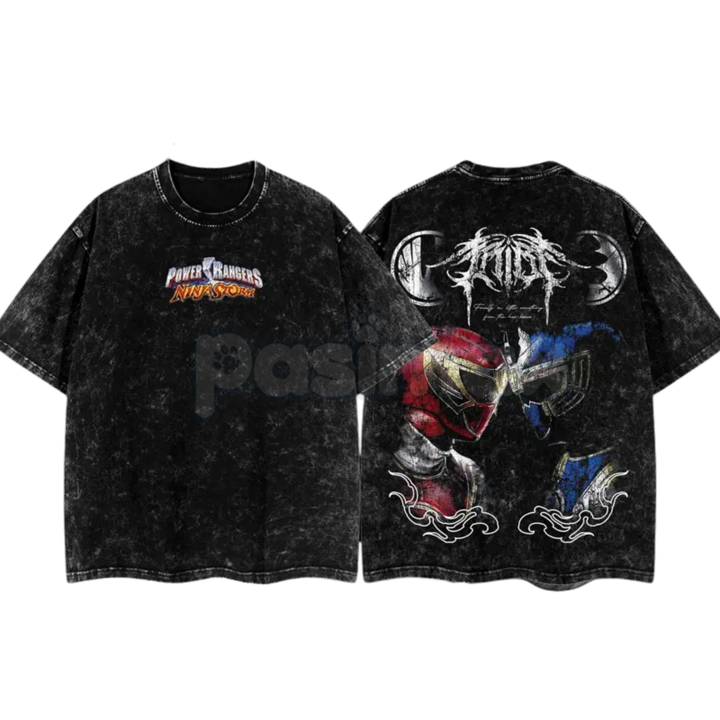 Ninja Storm Red v. Navy Ranger Limited T-Shirt – Vintage Oversize Anime Manga Washed Cotton Tee