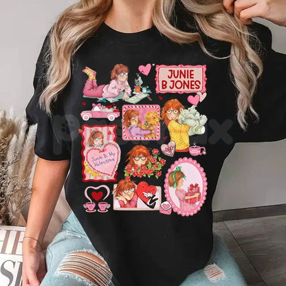 Comfort Colors® "Bestest Valentine" Junie B. Jones T-Shirt – Retro Doodle Style Book Character Tee, Kindergarten Teacher Valentine Shirt, Funny School Librarian Top