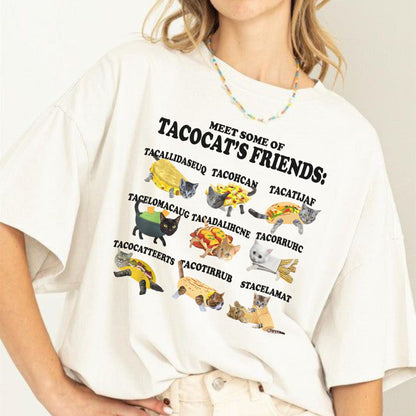 Tacocat and Friends T-Shirt - Funny Palindrome Cat Taco Graphic Tee, Unisex Humor Apparel