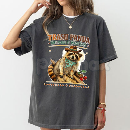 Comfort Colors® "Western Trash Panda" T-Shirt – Retro Cowboy Raccoon Tee, Desert Aesthetic Southern Trash Panda Shirt, Funny Wild West Animal Top