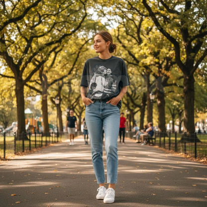 Vintage Black and White Hockey Kiss T-shirt - Retro Sports Romance Apparel, Classic Hockey Celebration Tee, Cinematic Ice Rink Graphic Shirt