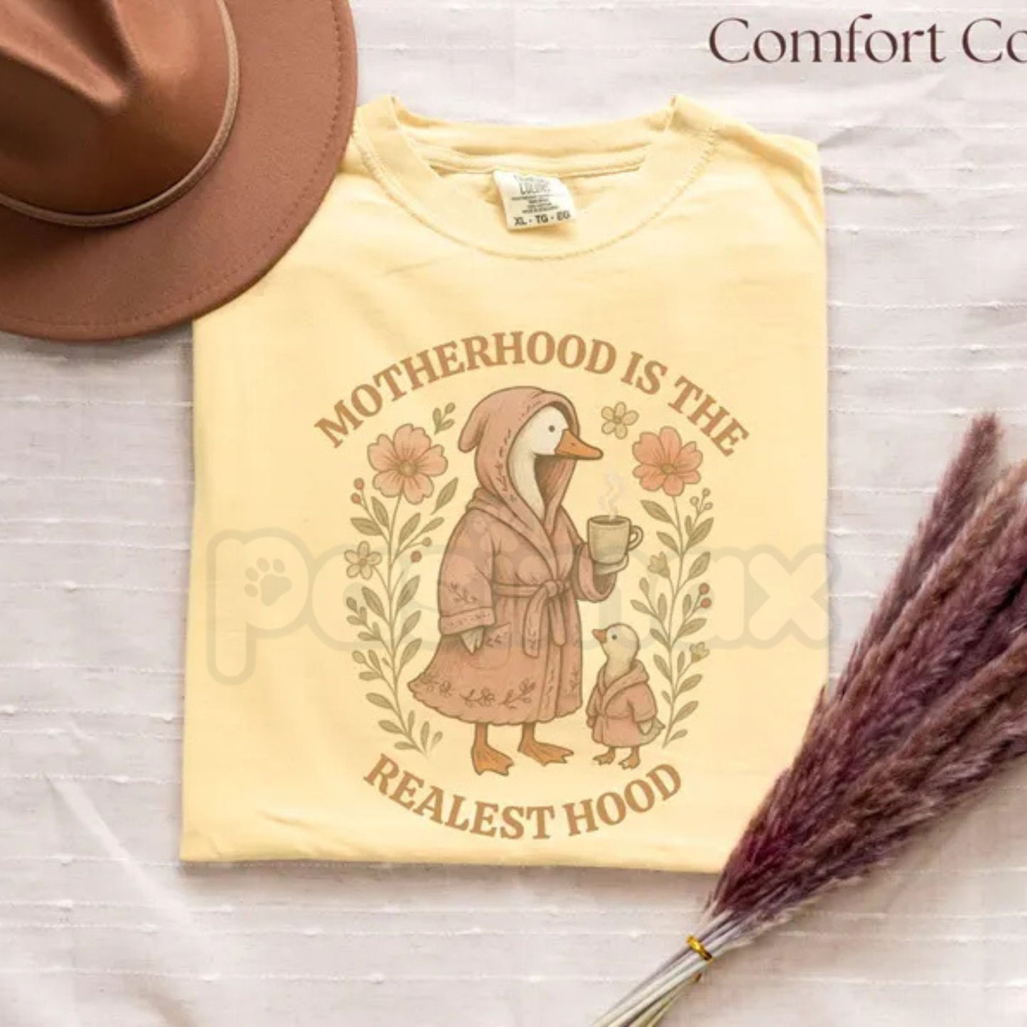 Comfort Colors® "Silly Goose" Motherhood is the Realest Hood T-Shirt – Retro Minimalist Mama Tee, Funny Animal Mother's Day Gift, Trendy Boho Mom Shirt