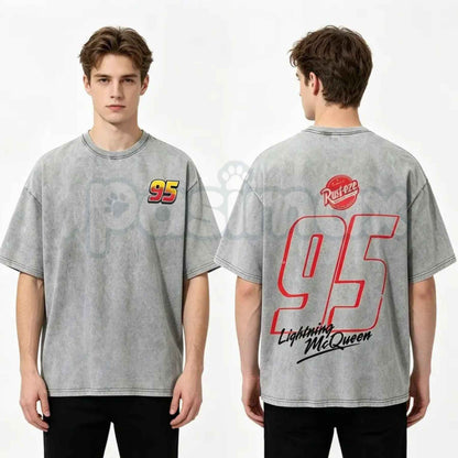 Washed Racing Tee 95 Graphic T-Shirt – Retro Motorsport Streetwear Oversized Y2K Shirt, Vintage Acid Washed Lightweight Cotton Unisex Top