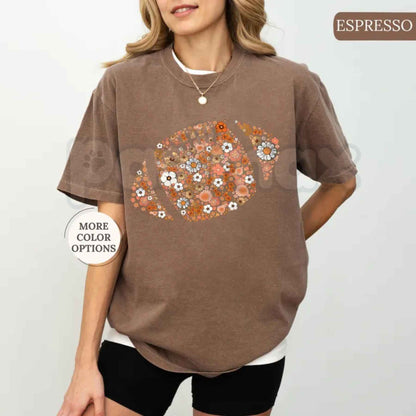 Comfort Colors® Floral Football T-Shirt – Game Day Graphic Tee, Retro Touchdown & Football Mom Unisex Top & Gift